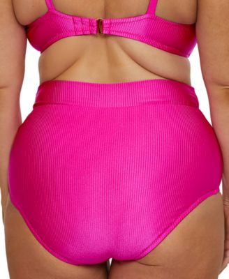 Becca ETC Plus Size Rib Shirred High-Waist Bikini Bottoms