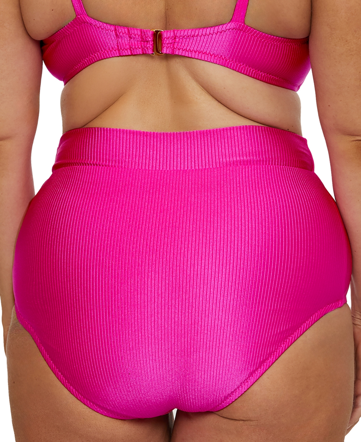 BECCA ETC PLUS SIZE MONTE CARLO RIB SHIRRED HIGH-WAIST BIKINI BOTTOMS 