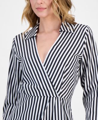 Women's Cotton Striped Collared Sheath Dress