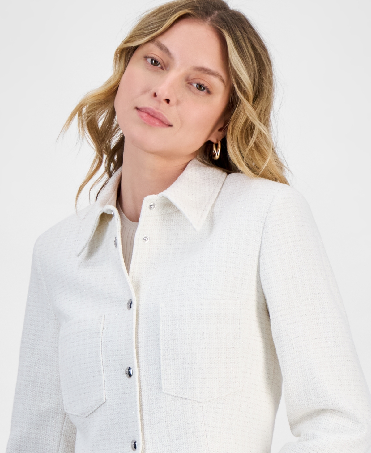 Hugo Boss Women's Metallic-accent Textured Cropped Jacket In Open