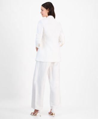 ANNE KLEIN WOMENS NOTCH COLLAR 3 4 SLEEVE OPEN JACKET PULL ON FLYAWAY WIDE LEG PANTS 