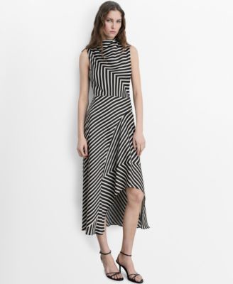 MANGO - Women's Striped Asymmetrical Dress