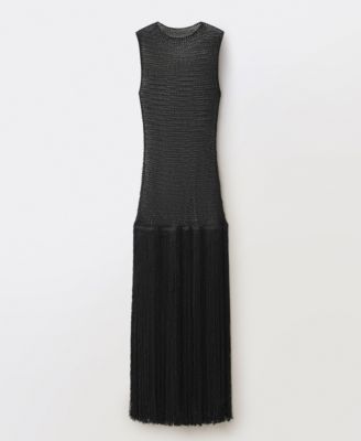 Mango Women's Openwork Fringed Knit Dress - Macy's