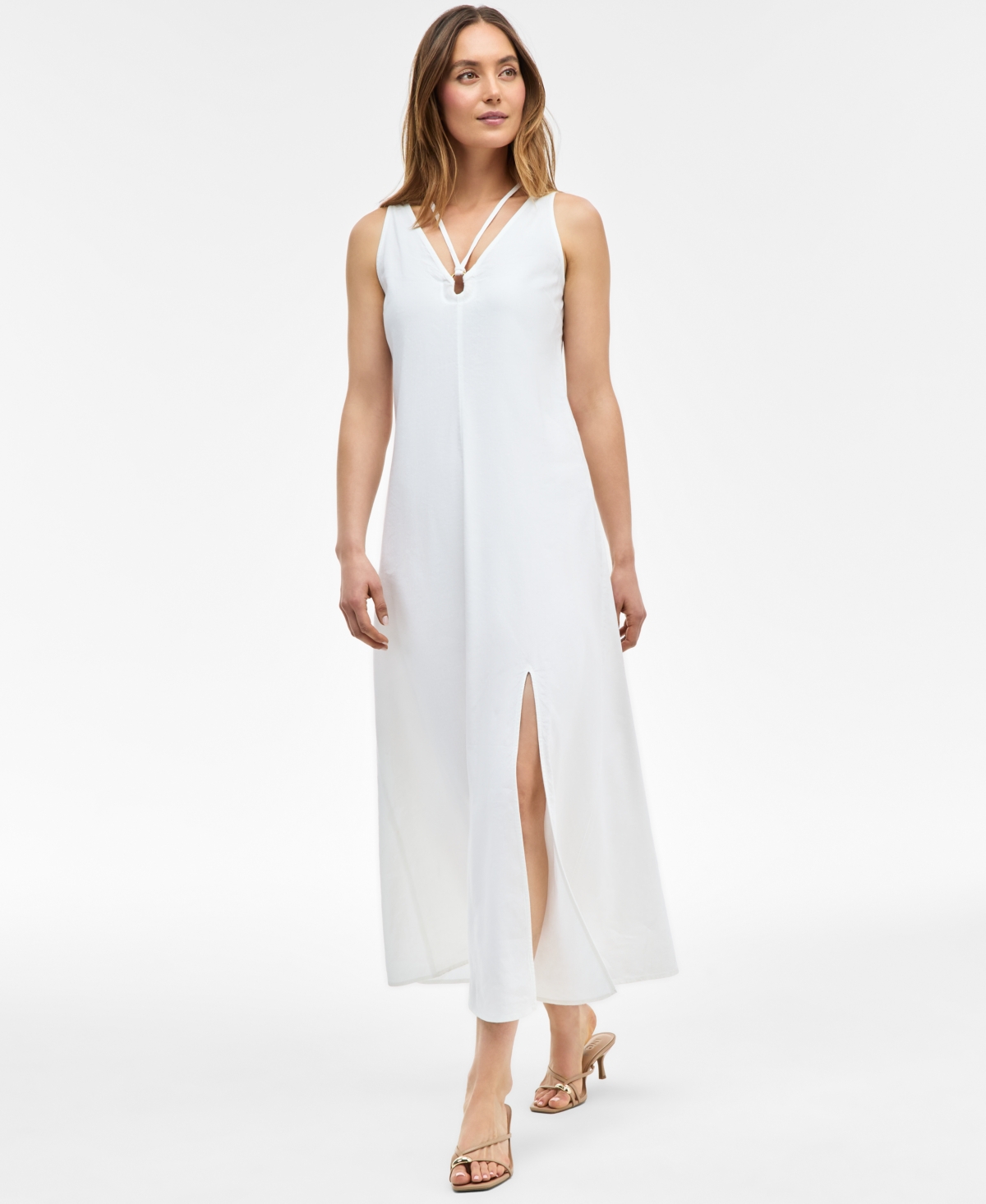 Women's Linen-Blend O-Ring Maxi Dress, Exclusively at Macy's - Mango Tango