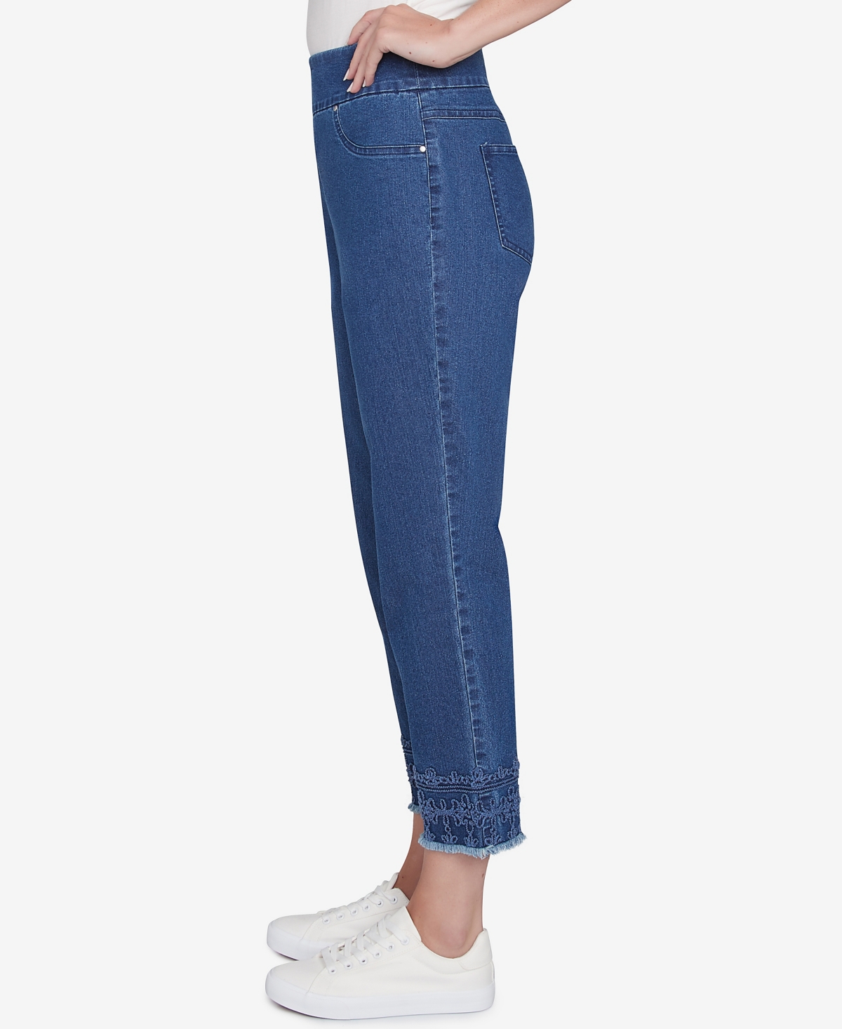 Ruby Rd. Petite Embroidered Extra Stretch Dark Denim Jeans In Blue