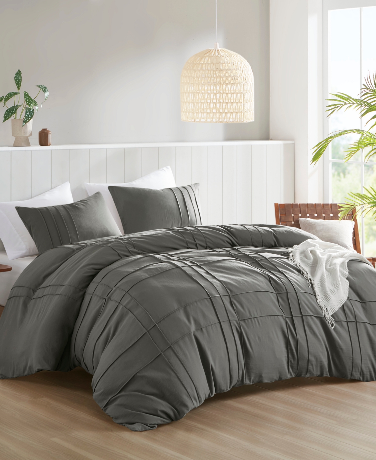 510 Design Porter Pleated 3-pc. Duvet Cover Set, Full In Gray