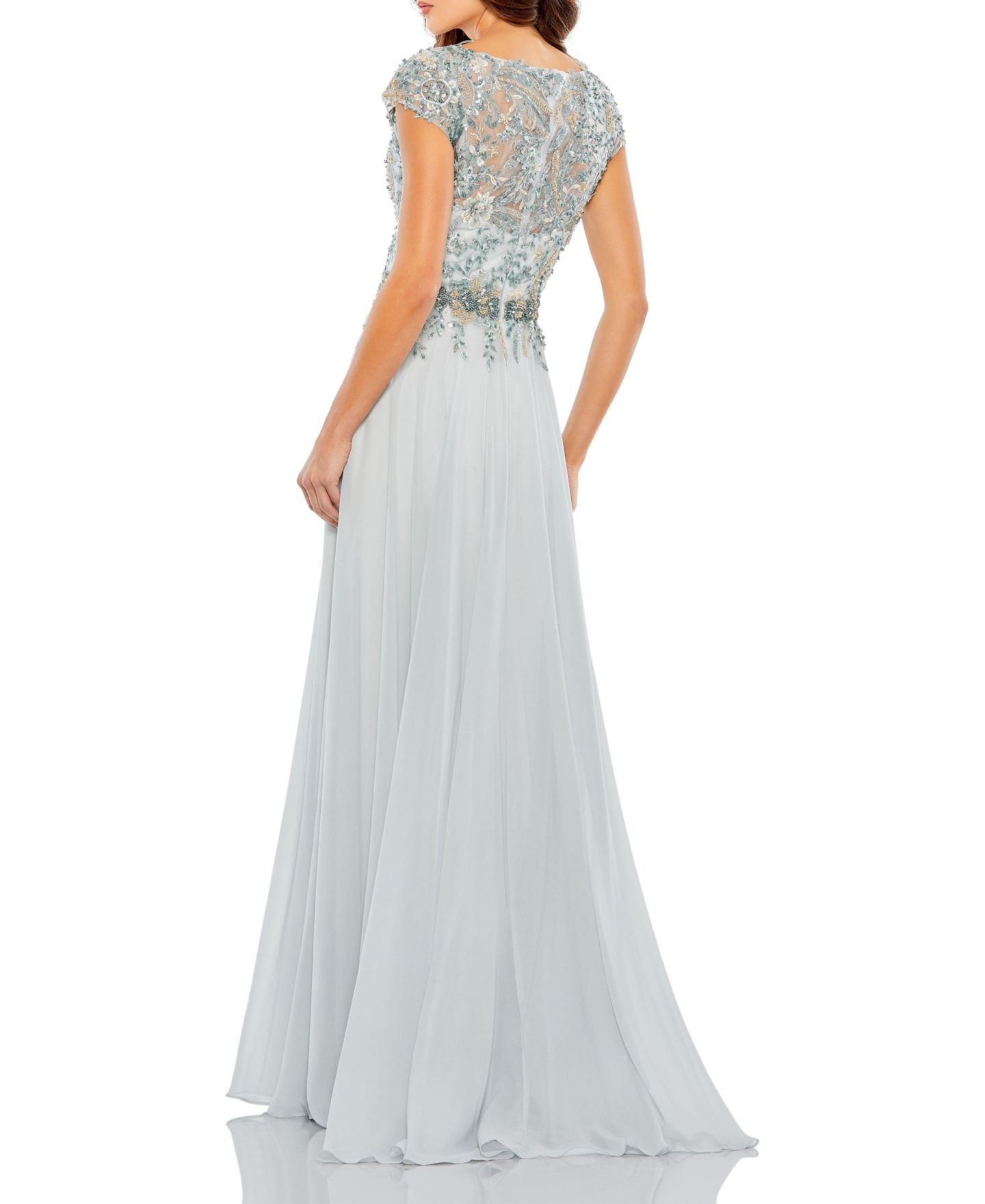 Женская кепка Mac Duggal Embellished Cap Sleeve Bodice Flowy Gown, цвет: Seamist — фото 5