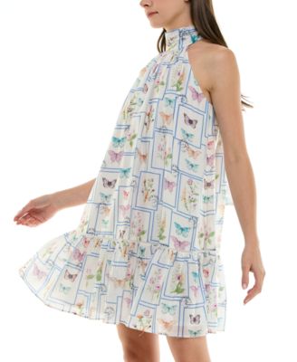 Petite Bow-Back Halter Mock Neck Trapeze Dress