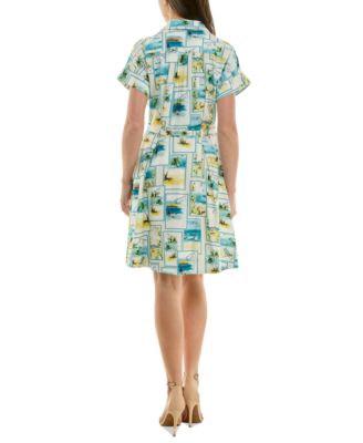 Petite Printed Short-Sleeve Belted Shirtdress