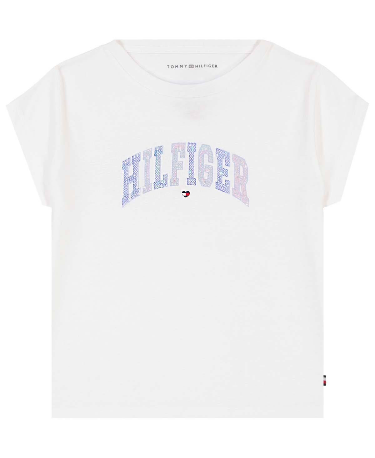 Shop Tommy Hilfiger Big Girls Arched Sequin Boxy Short Sleeve T-shirt In White