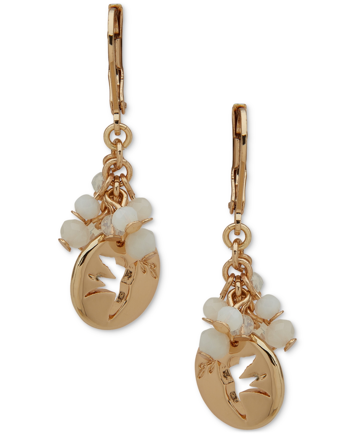 Gold-Tone Bead Cluster & Bird Cutout Drop Earrings - Silver