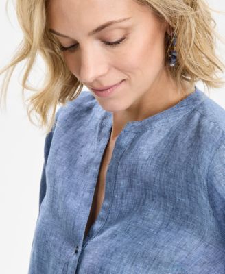 売れ筋商品|||チャータークラブ カットソー トップス レディース Women's Button-Down Roll-Tab-Sleeve Woven 100% Linen Top, Exclusively at Macy's Intrepid Blue Charter Club Women's Button-Down Roll-Tab-Sleeve Woven 100