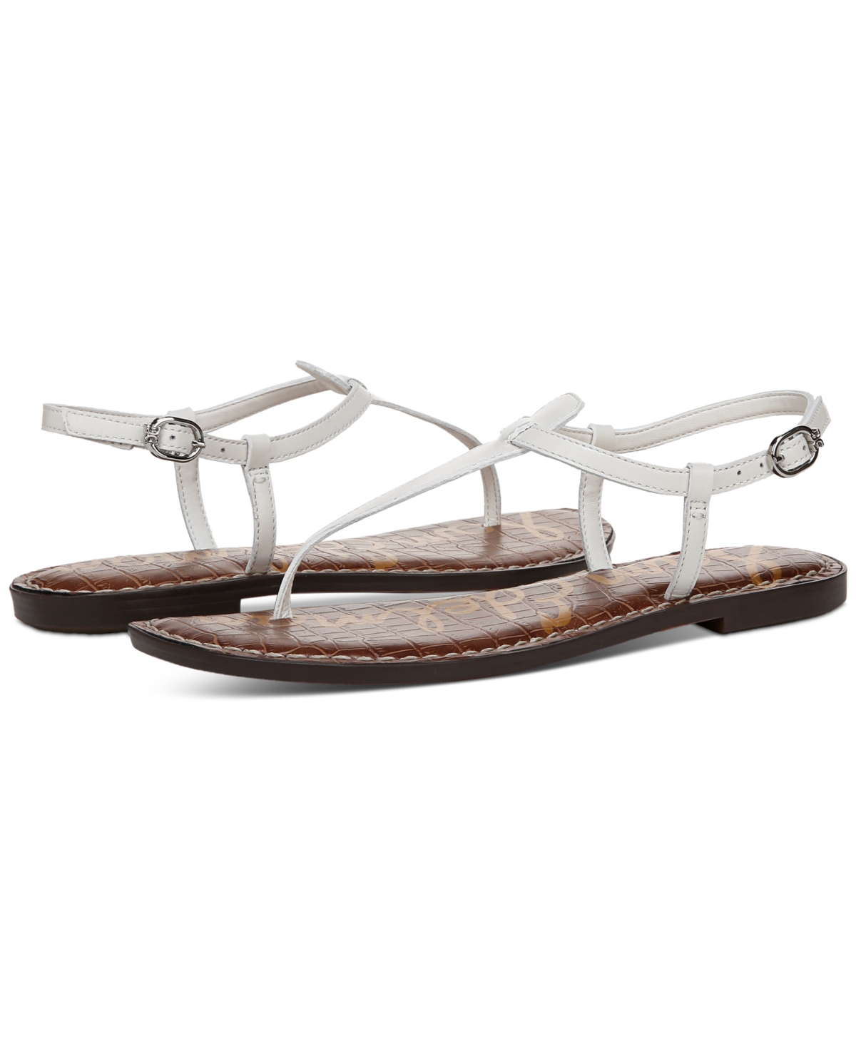 Shop Sam Edelman Women's Gigi T-strap Flat Sandals In Bright White