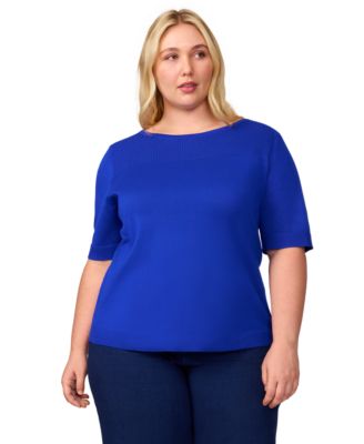 Melissa Paige - Plus Size Ribbed-Yoke Elbow-Sleeve Sweater