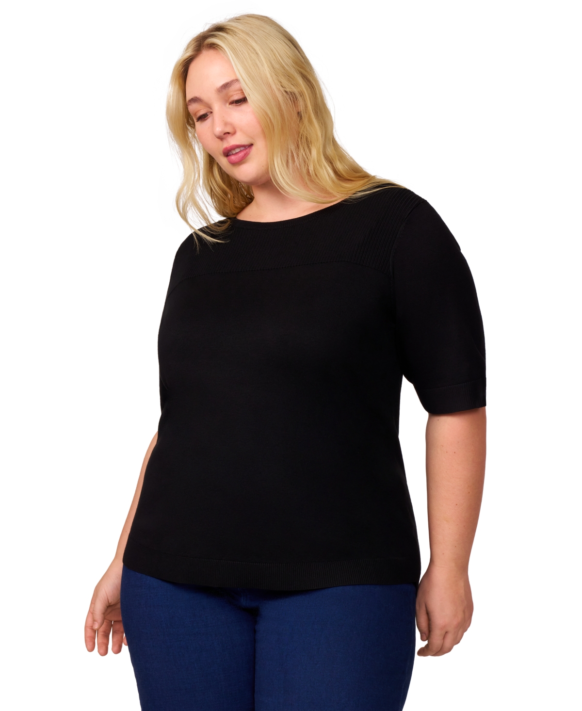 Plus Size Elbow-Sleeve Sweater, Exclusively at Macy's - Pepper Green