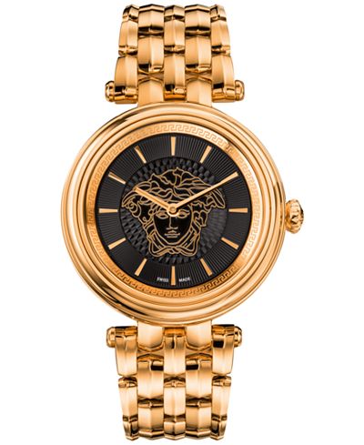 Versace Women's Swiss Khai Rose Gold-Tone Stainless Steel Bracelet Watch 38mm VQE050015