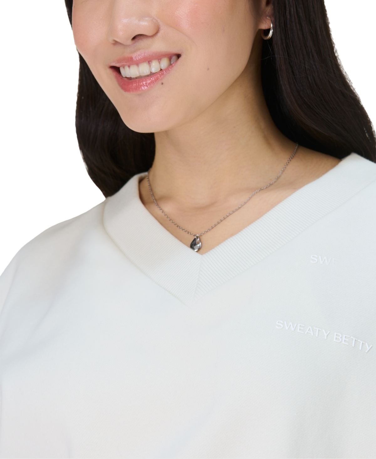 Sweaty Betty Revive Crop V Neck Sweatshirt In Lily White