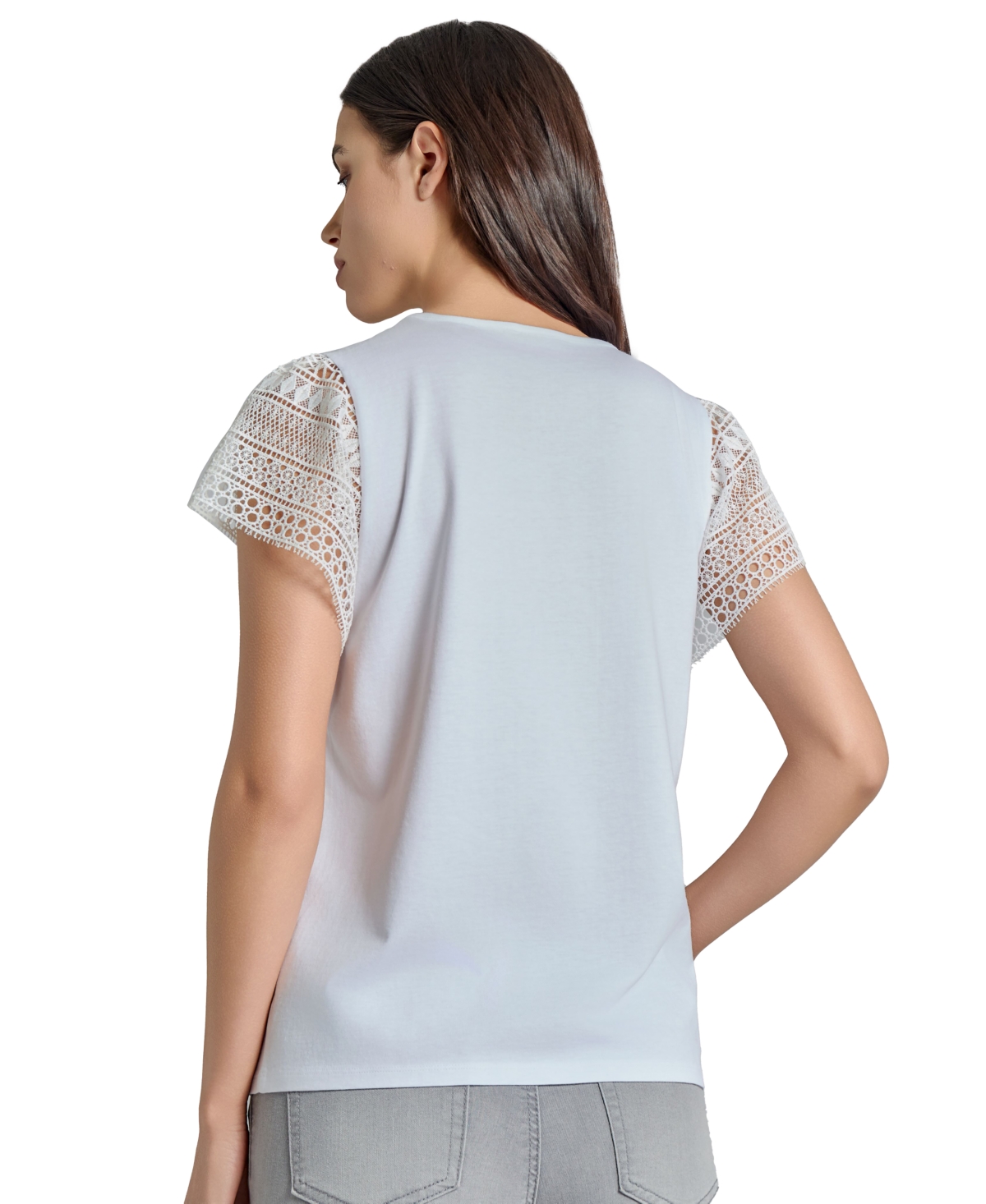Jones New York Crochet Flutter Sleeve T-shirt In Nyc White
