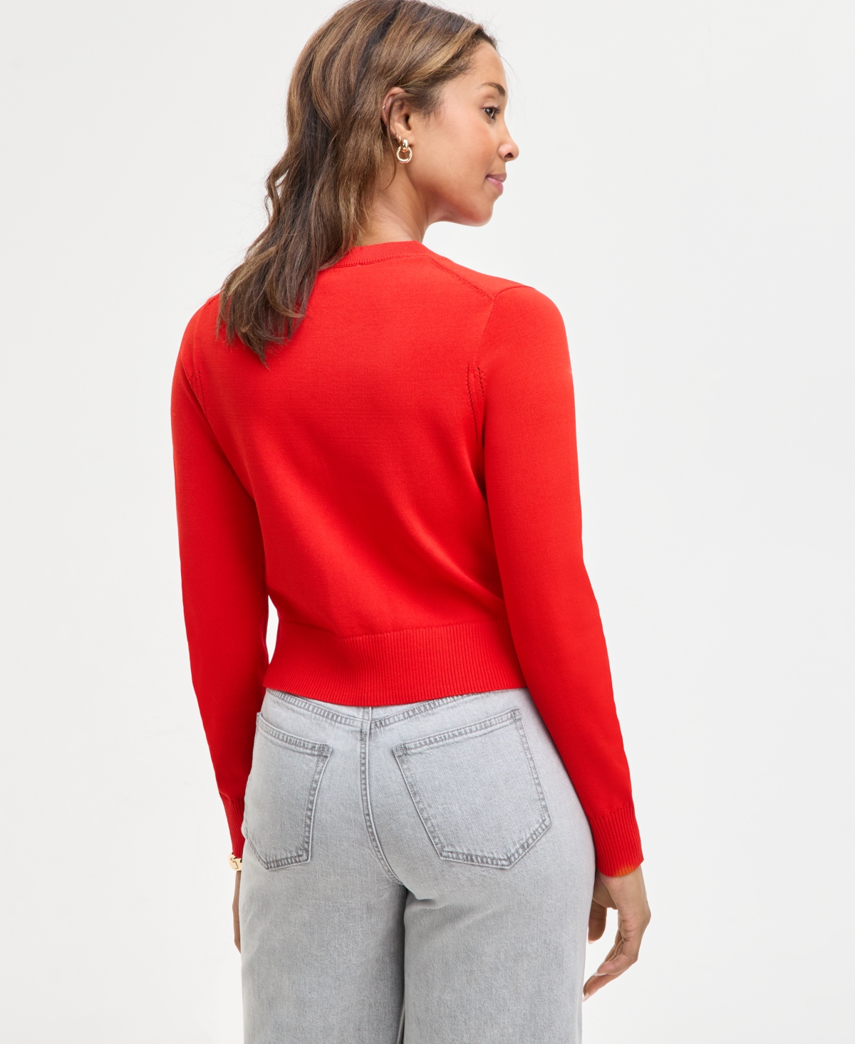 On 34th Women's Crewneck Long-sleeve Cardigan, Exclusively At Macy's In Fiery Red