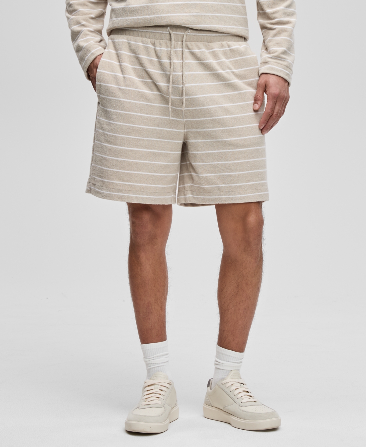 Men's Horizontal-Stripe Terry Shorts, Exclusively at Macy's - Dark Ecru