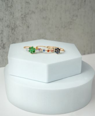 Emerald (1/2 ct. t.w.) & Diamond (1/20 ct. t.w.) Flower Ring in 14K Gold over Sterling Silver