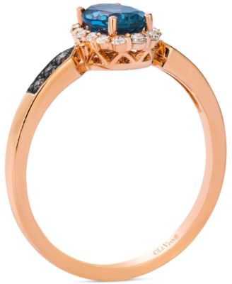 London Blue Topaz (3/4 ct. t.w.) & Diamond (1/5 ct. t.w.) Oval Halo Ring in 14k Rose Gold
