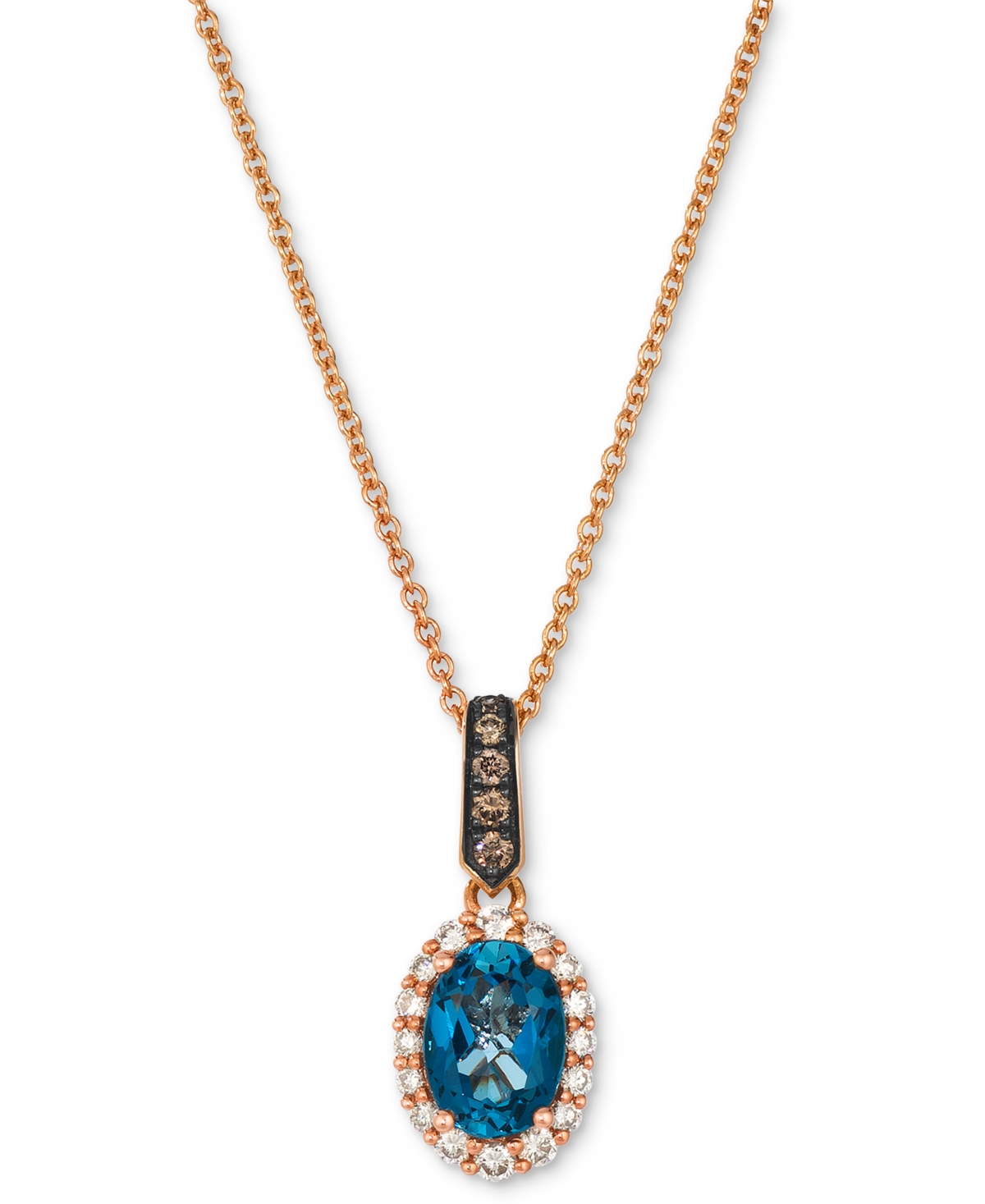 London Blue Topaz (3/4 ct. t.w.) & Diamond (1/5 ct. t.w.) Oval 20" Pendant Necklace in 14k Rose Gold - Rose Gold