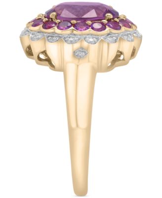 Rose de France (2-1/10 ct. t.w.), Amethyst (1/2 ct. t.w.) & Diamond (1/20 ct. t.w.) Statement Ring in 14k Gold 	
