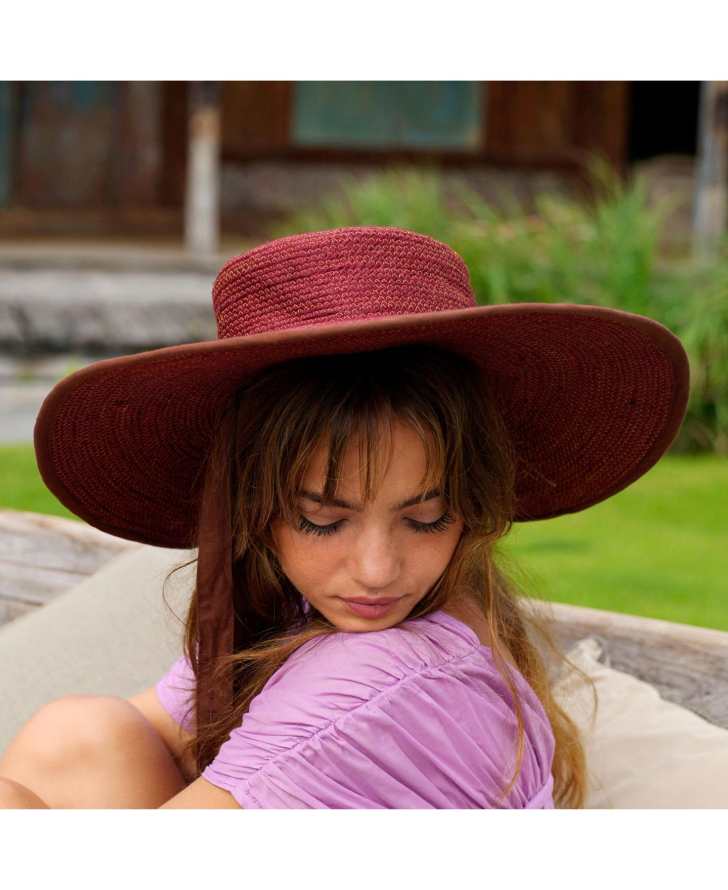 Женский головной убор Brunna.co Lolo Wide-brim Jute Boater, цвет: Бордовый — фото 4