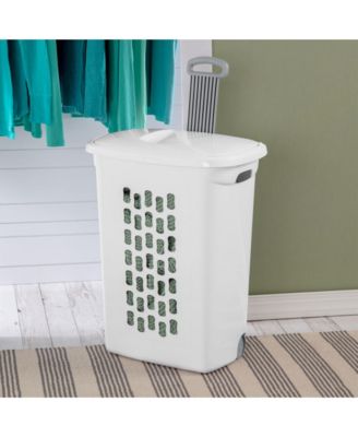 White Laundry Hamper With Lift-Top, Wheels, And Pull Handle, 6 Pack