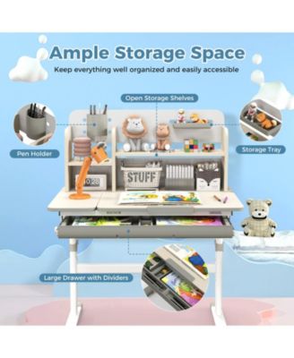 Height Adjustable Kids Study Desk with Tilt Desktop for 3-12 Years Old