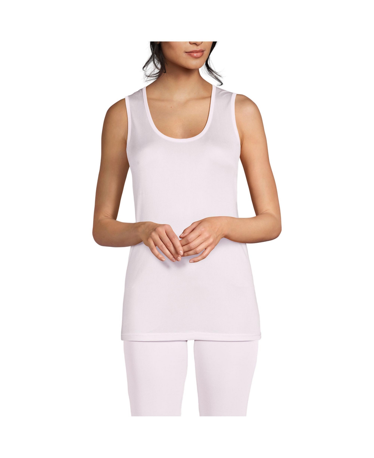 Women's Silk Interlock Tank Top Sleeveless Long Underwear Top - Pink frost