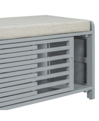 Streamdale Distressed Shutter Storage Bench with Acacia Veneer for Retro Charm for Living Room, Entryway (Grey)