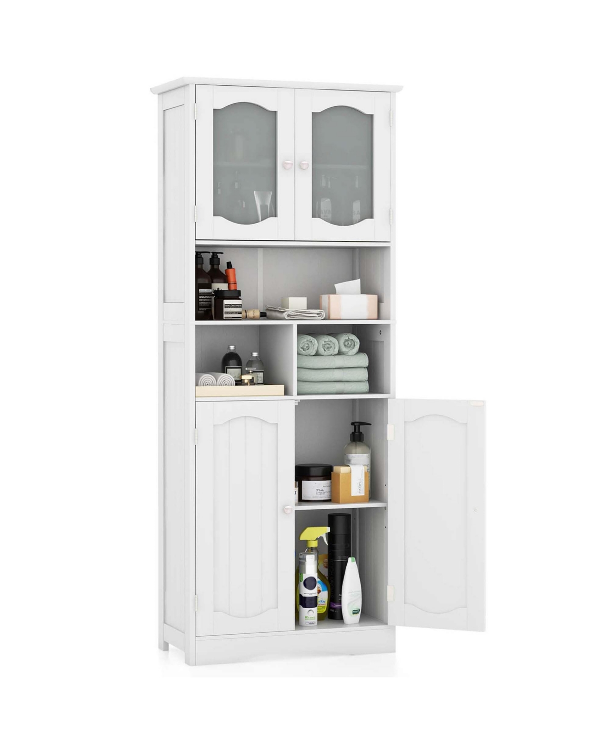 58.5" Tall Bathroom Storage Cabinet Freestanding Linen Cabinet with Shelves - White