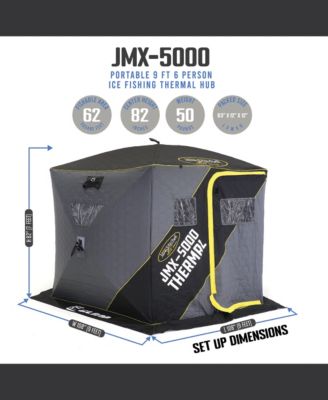 17485 Portable 6 Person 9 Foot Jason Mitchell X5000 Pop Up Ice Fishing Angler Thermal Hub Shelter Tent with Anchor Straps and Carrying Bag