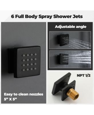 5-Function Luxury Thermostatic Shower System with Body Jets, LED Lights, Rainfall Shower Head, and Handheld Spray, Brushed Gold