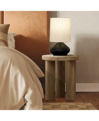 Set of 1 Oak Finish Manufactured Wood Round Side Table with 3 Pillar Legs