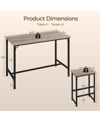 Industrial Counter Height Table Set with 2 Backless Stools
