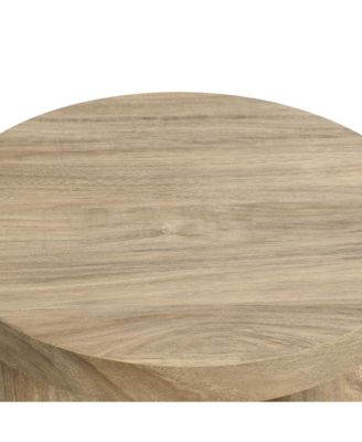 Set of 1 Oak Finish Manufactured Wood Round Side Table with 3 Pillar Legs