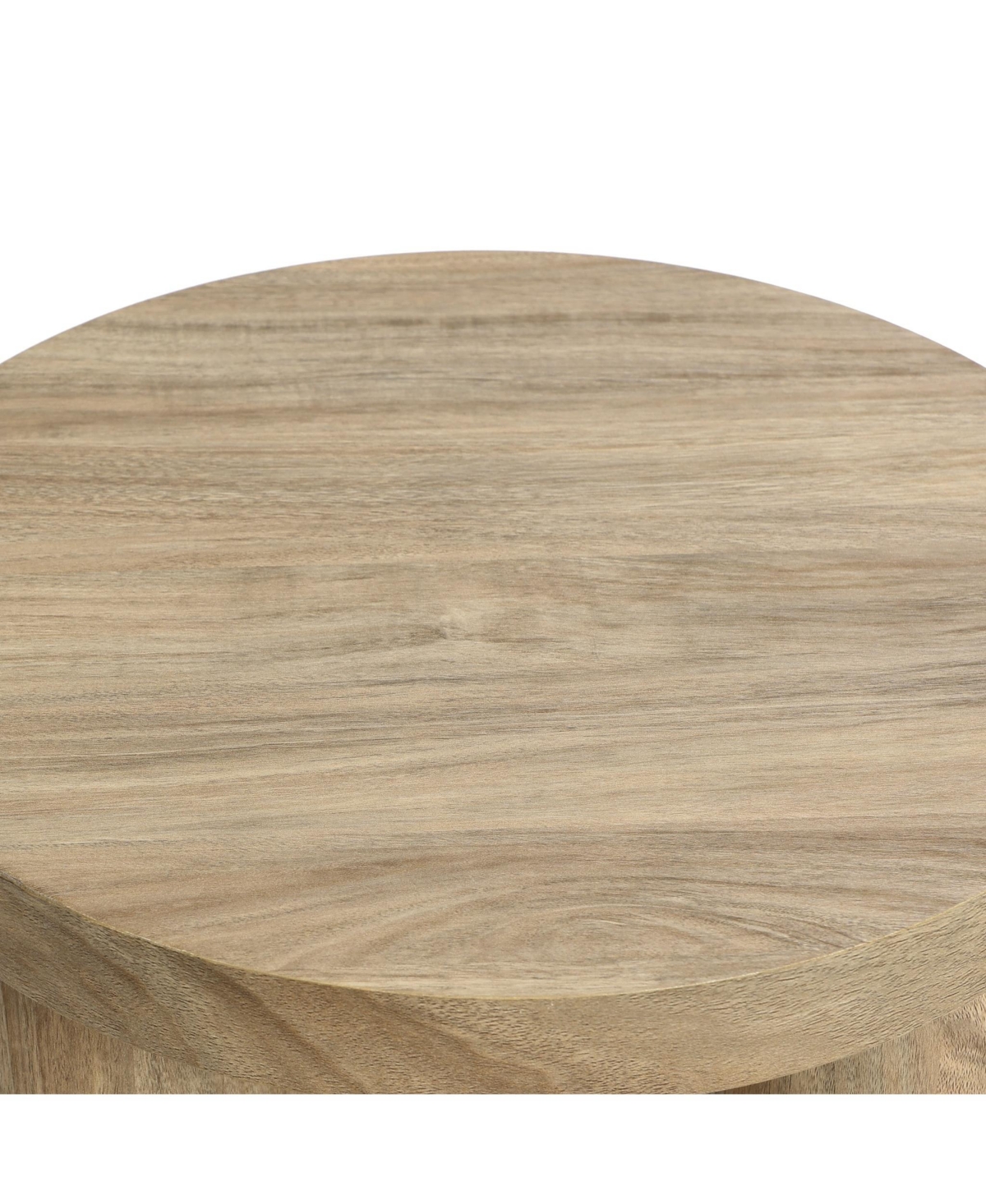 Luxenhome Oak Finish Manufactured Wood Round Side Table With 3 Pillar Legs In Oak Wood