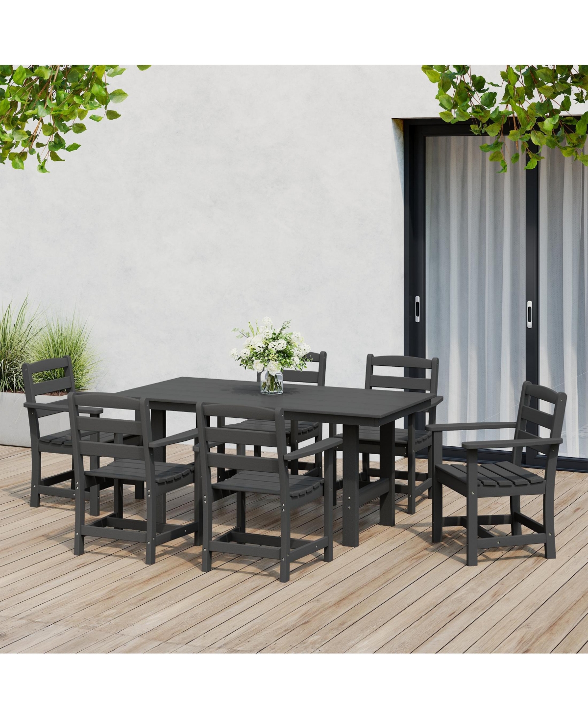 7-Piece Hdpe Outdoor Rectangular Patio Dining Table Set