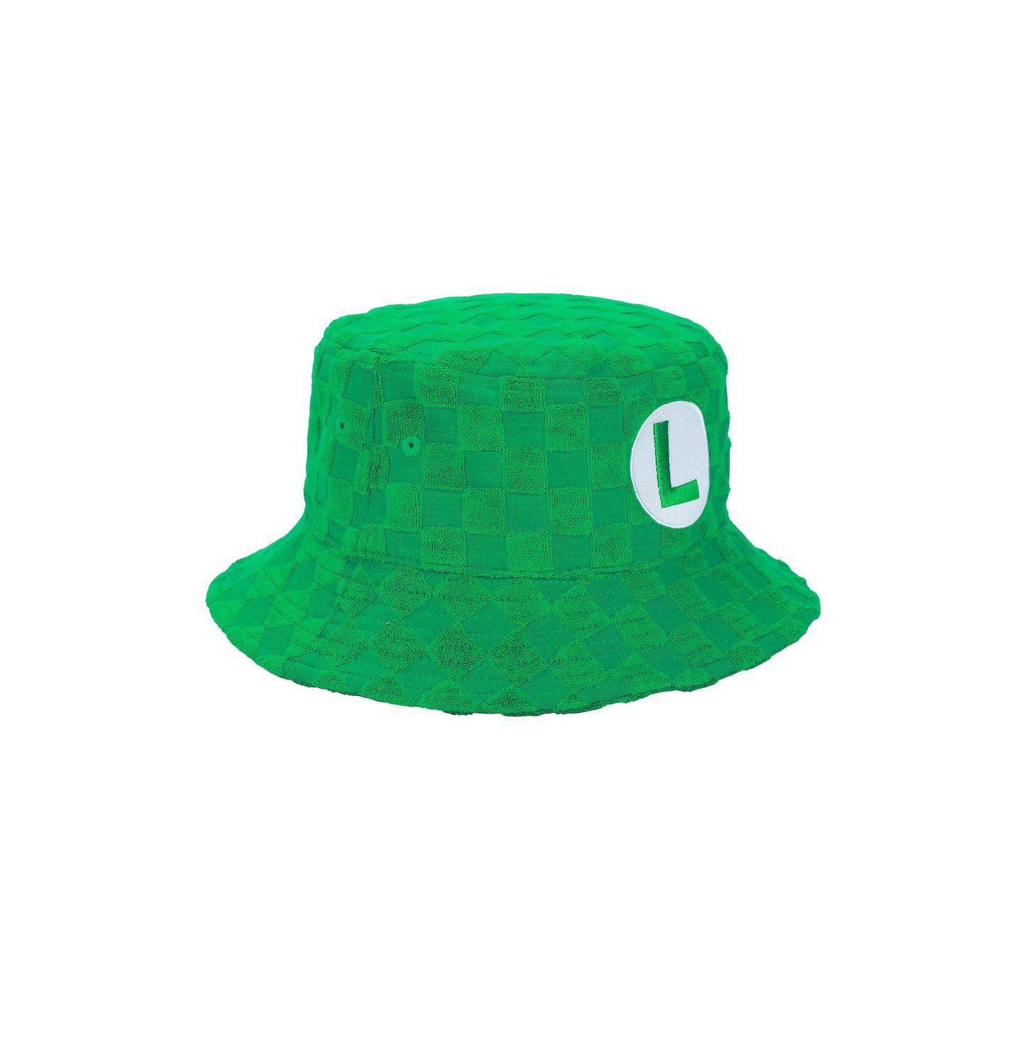 Мужская панама SUPER MARIO Bros Luigi Logo Green Checkered Bucket Hat — фото 3