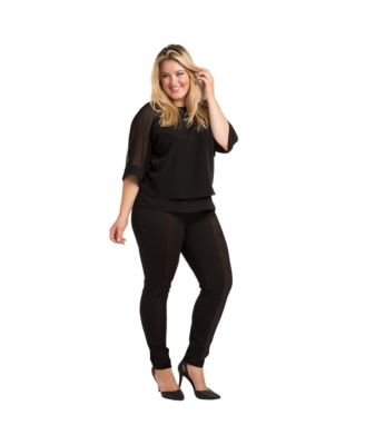 Plus Size Women's Stretch Sheer Panel Ponte Legging
