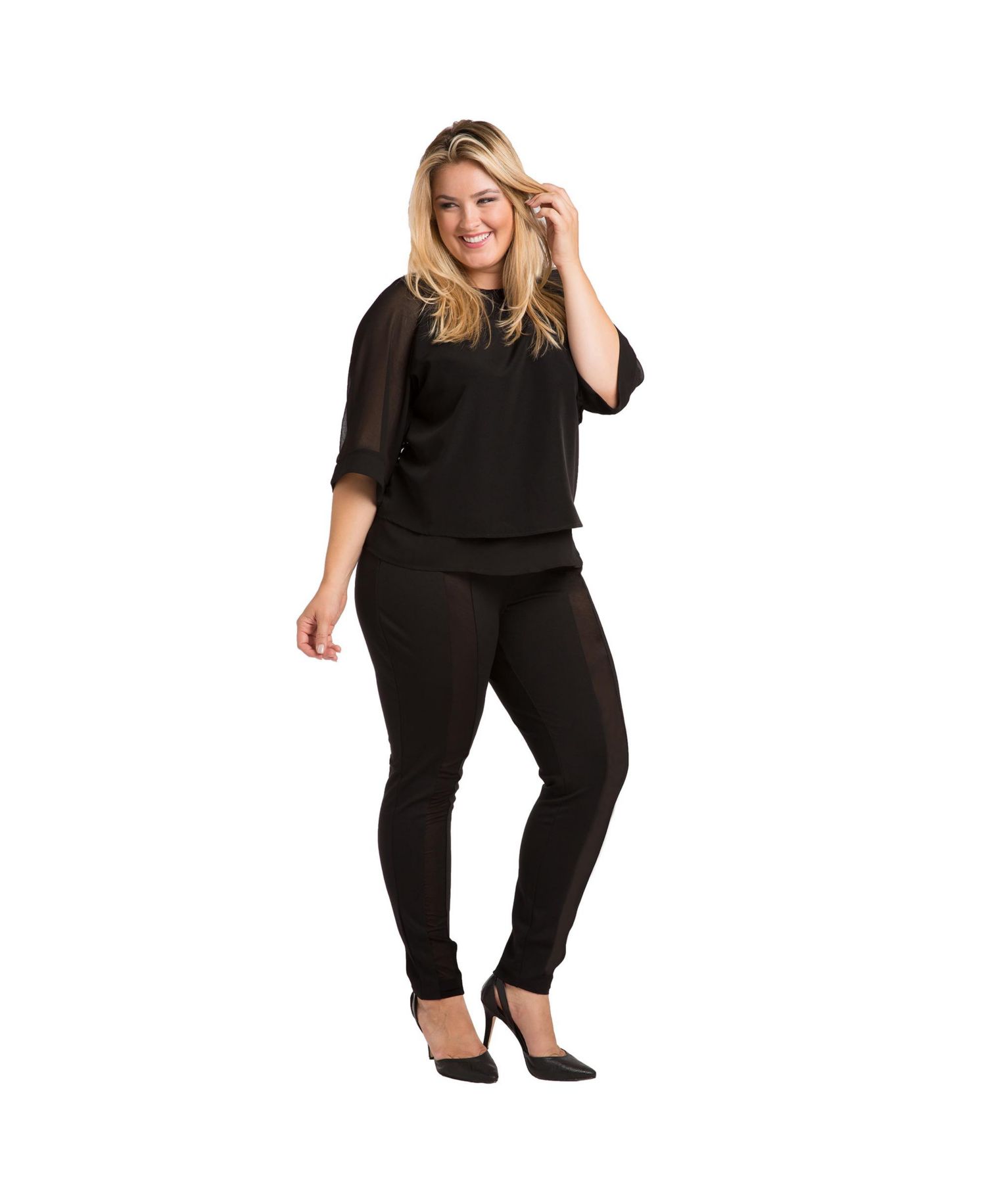 Plus Size Stretch Sheer Panel Ponte Legging
