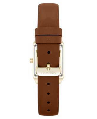 Women's Quartz Rectangular Gold-Tone and Brown Polyurethane Leather Band Watch, 29mm