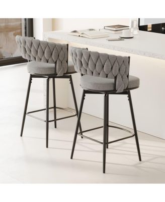   Set of 2  Upholstered, Metal Frame   26.3", 360° Swivel   Counter Height Stools