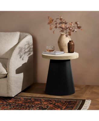 Light Wood Finish Top with Black Base Manufactured Wood Round Side Table