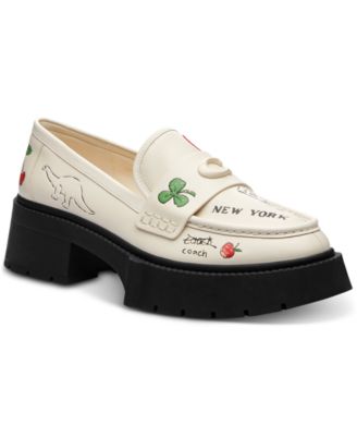 Leah Platform Sketch Embroidered Leather Loafers