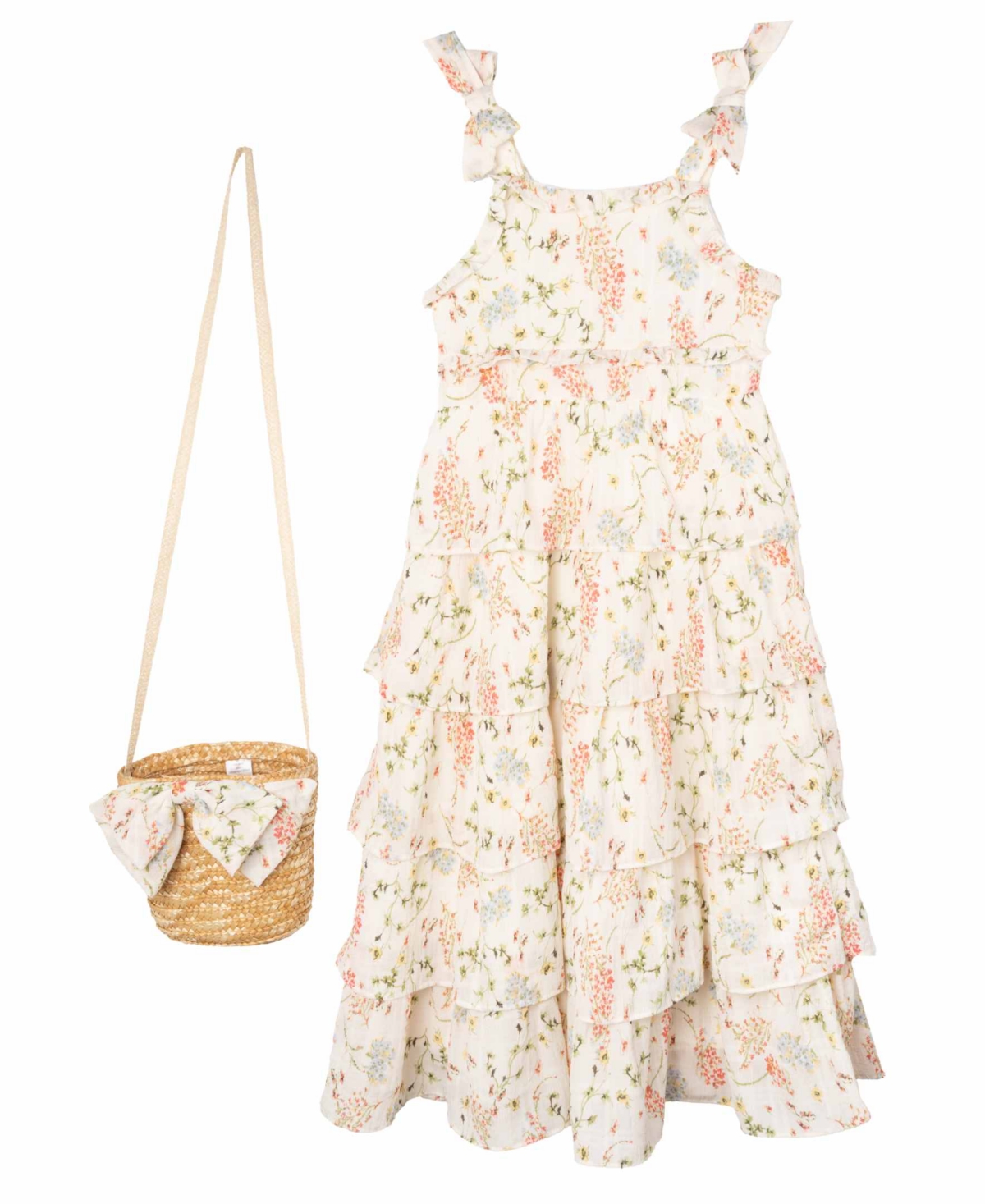 Shop Rare Editions Little And Toddler Girls 2-piece Textured Floral Maxi Dress With Bag Set In Cream