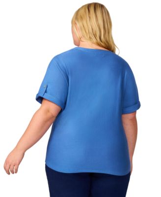 Plus Size Roll-Tab Dolman-Sleeve Sweater